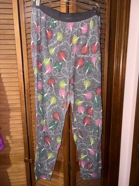 PINK Christmas lights pajama bottoms.
